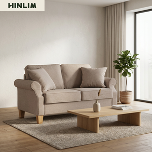 Sofá de Dos Plazas Contemporáneo en Tela Beige con Patas de Madera, Brazos Enrollados, Respaldo Acolchado, Moderno, Clásico y Duradero para Sala de Estar - Product Image 4