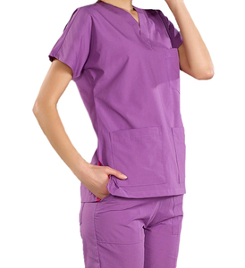 Unisex Purple <b>Scrub</b> Sets Cotton Polyester Woven Hospital <b>Uniforms</b> V-Neck Short Sleeve With Pockets - Product Image 2