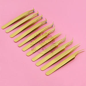 Free Sample Gold Fiber Tip Eyelash Tweezers Set Stainless Steel 45 75 90 Degrees Eyelash Extension Tweezer with Own Custom logo - Product Image 4