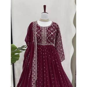 Vestido de diseñador XL Anarkali y Dupatta con hilo y secuencia de trabajo - Product Image 2