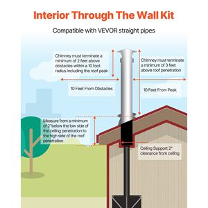 Kit de Tubo de Chimenea de Acero Inoxidable de 6 Pulgadas para Atraviesar Paredes con Tapa para Lluvia y Características Impermeables para Techos, Cubiertas de Rejilla y Ventilación - Product Image 2