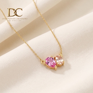 IGI Certified 14KT <b>Solid</b> Yellow <b>Gold</b> Necklace <b>Pendant</b> with Lab Grown Padpardscha Sapphire and Morganite Gemstone Women's Jewelry - Product Image 4