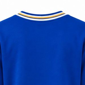 Pull-over bleu royal de la sororité Sigma Gamma Rho avec motif brodé doré, col et poignets côtelés blancs et dorés rayés - Product Image 5