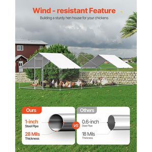 Grande Pollaio in Metallo con Tetto a Spiovente 9.8x26.2x6.5 ft, con Recinto e Chiusura di Sicurezza, Copertura per Area Esterna delle Galline - Product Image 3