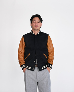 Men's Embroidered Baseball <b>Jacket</b> with Stand Collar <b>Canvas</b> Long Sleeves Breathable Button-Up Design Front College Varsity Logo - Product Image 3