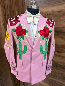 Men’s Pink Embroidered Western Suit <b>Set</b> with Floral & Cactus Design – Cowboy Style Wedding / Party Wear <b>Blazer</b> Pant Outfit - Product Image 5