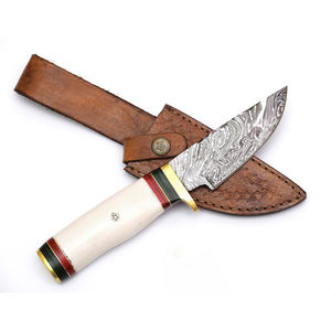 Cuchillo Artesanal de Acero de Damasco con Hoja de Punta Caída, Mango de Marfil y Virola Dorada para Caza - Cuchillos en Venta - Product Image 4