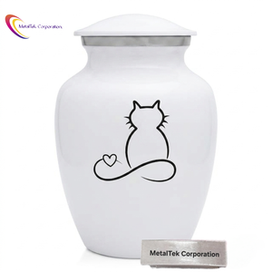 White Pet Cremation <b>Urns</b> Aluminium Metal <b>Cat</b> Memorial Funeral Jars with Heart Handcrafted Durable Keepsake Pet Casket Dog <b>Urns</b> - Product Image 1
