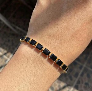 Emerald Cut Black Onyx Women's 925 Sterling <b>Silver</b> Gold Plated Luxury <b>Charm</b> Tennis Bracelet Handmade Fine Jewelry - Product Image 4
