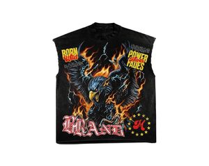 Men's Black Sleeveless T-<b>Shirt</b> And Shorts Set With Eagle <b>Flame</b> Print Power Never Fades Street Style Summer Wear - Product Image 5