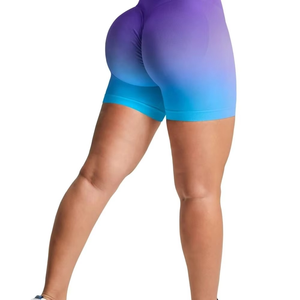 High Waist Gradient Color Knitted Sporty <b>Shorts</b> Spandex Polyester Quick Dry Elastic Waist Women's <b>Short</b> Pants - Product Image 2
