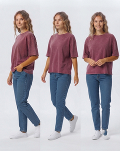 T-shirt décontracté vintage surdimensionné en coton délavé à manches courtes pour femme, col rond personnalisé - Product Image 6