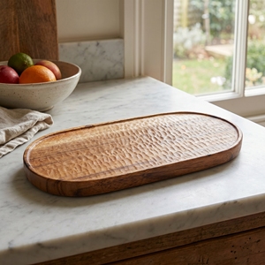 Food Grade Suar Wood <b>Small</b> Oval Rustic Serving <b>Tray</b> Light Brown Thirty Centimeters Length Fifteen Centimeters Width Elegant Item - Product Image 4