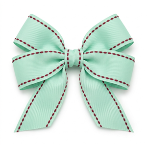 OEM Custom 25mm Mint Green Red Edge Stitch Grosgrain <b>Ribbon</b> for Baby Shower Gift Packaging Hair Bows Sewing Export Supplier - Product Image 3