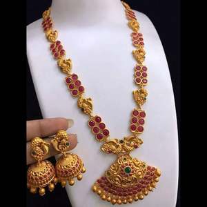 Luxury Brass Gold Plated <b>Bridal</b> Jewelry <b>Set</b> with Zircon Bow <b>Earrings</b> <b>and</b> Long <b>Necklace</b> - Product Image 1
