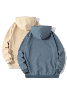 <b>Men</b> <b>Orange</b> Hooded <b>Sweatshirt</b> Regular Fit Solid Color Casual Pullover with Front Pocket French Terry Fabric - Product Image 5