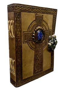 Carnet en cuir fait main avec gaufrage croix celtique, pierre précieuse lapis-lazuli bleu roi, 100 feuilles A4, cadeau, carnet de notes vintage, carnet de croquis - Product Image 4