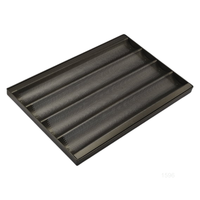 ATLAS STAR Plaque de cuisson perforée 4 rangées en alliage d'aluminium noir antiadhésive avec revêtement PTFE, résistante au four, pour baguettes, style français et italien