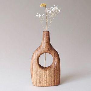 Vase à fleurs en bois de style traditionnel, best-seller, pour la décoration intérieure indienne traditionnelle, avec des sculptures complexes et une finition antique - Product Image 1