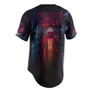 Camiseta de Béisbol con Cuello en V para Hombre, Diseño Urbano Neón con Estampado Completo, Secado Rápido, Poliéster, Manga Corta, Ropa Deportiva para Adultos - Product Image 4