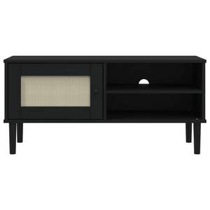 Mueble para TV de madera de pino maciza y madera de ingeniería en color negro con ratán sintético para sala de estar - Product Image 5