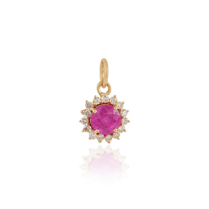 Colgante minimalista de oro amarillo puro de 14 quilates con rubí y diamante de corte redondo, piedra preciosa natural, para regalo de mujer. - Product Image 1