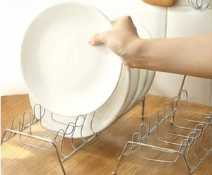 Metal <b>Plate</b> <b>Rack</b> Stand Single Tier Round Design Minimalist Kitchen Storage Holder for Dish and Bowl Polished Finish Stackable - Product Image 1