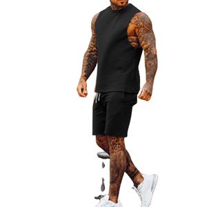 Ensemble décontracté d'été 2 pièces pour homme en tissu éponge : débardeur sans manches et short respirant à séchage rapide pour le sport, le fitness et la plage – Personnalisable - Product Image 4