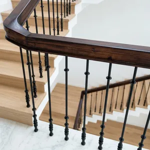 Barandilla de Escalera Moderna de Metal Negro con Pasamanos de Madera, Balaustres Decorativos de Hierro, Barandilla de Balcón Interior, Diseño Personalizado - Product Image 5