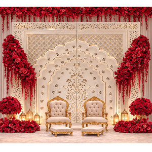 Vintage Style Mirror <b>Frame</b> Wedding Stage with Royal Chairs Luxury White Mirror <b>Frame</b> <b>Backdrop</b> Panel Latest Reception Stage Decor - Product Image 1