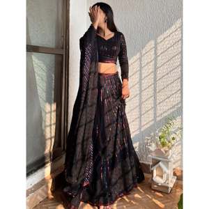 Festival Wear Plus Size Black <b>Sequins</b> Georgette Lehenga Choli - Product Image 5