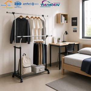 Made in Taiwan Height and Width Adjustable Double Rod Garment Rack Heavy Duty Clothes Rack for Home Dorm - Product Image 6