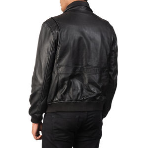 Veste bomber vintage en cuir de vache noir pour homme, imperméable, avec ourlet côtelé, poche avant classique, manteau d'hiver décontracté - Product Image 5