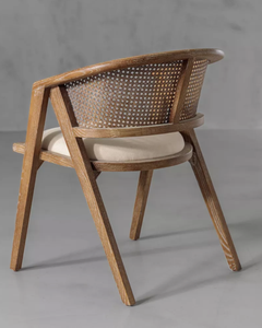 Fauteuil moderne en teck avec dossier en rotin et assise rembourrée en microfibre, hauteur réglable pour mobilier de salle à manger - Product Image 5