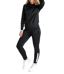 Unisex Black Full <b>Zip</b> <b>Hooded</b> Tracksuit Plaid Sporty Jogging Set Side Pockets Breathable Viscose/Polyester Quick Dry Lightweight - Product Image 1