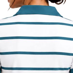 Polo rayé blanc et bleu sarcelle pour femme, manches courtes, col rabattu, coupe ajustée, haut décontracté d'été, fournisseur en gros personnalisé - Product Image 6