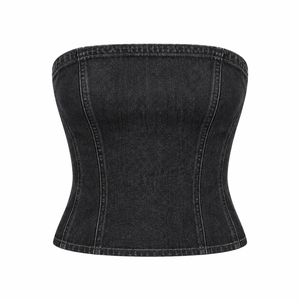 Camiseta de mujer personalizada con MOQ bajo, Top de mezclilla casual de calidad premium, Top corto liso con pedrería, Superventas 2026 - Product Image 3