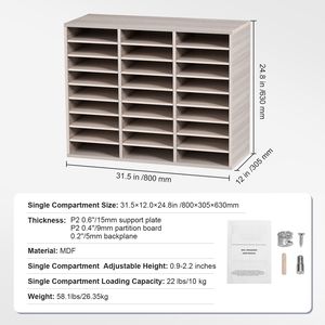 Organizzatore per Ufficio con 27 Scomparti Regolabili in Fibra di Media Densità, Contenitore in Legno per Casa, Scuola e Ufficio - Product Image 5
