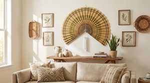 Ventilateur mural en bambou naturel fait main, style bohème, art mural en rotin tressé, décoration suspendue écologique pour l'intérieur, fournisseur en gros - Product Image 4