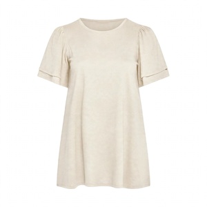 Women's Casual Round Neck Short Sleeve Solid <b>Colour</b> T-<b>Shirt</b> Layered Ruffle Flare Sleeve Loose Fit Summer Top Tee Apparel - Product Image 1