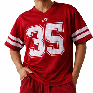 เสื้อฟุตบอลอเมริกันสีแดงแบบกำหนดเองสำหรับผู้ชาย เสื้อทีมกีฬาระบายอากาศ คอวี ชุดฝึกซ้อม เสื้อตาข่าย รับผลิตแบบ OEM ODM - Product Image 6