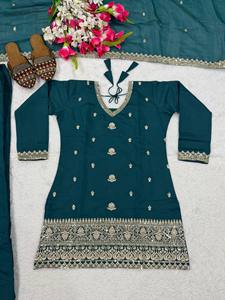 New Solid Designer Party Wear Heavy Roman Silk 3mm Sequence Embroidery Work <b>Top</b> & Plazzo Dupatta Fancy Style - Product Image 6