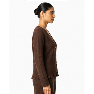 Autumn Women's <b>Cardigan</b> <b>Sweater</b> Neck Fancy Stitch Solid Button Extra Long Sleeve Knitted Casual Wears Cotton <b>Sweater</b> - Product Image 4
