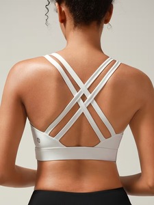 Soutien-gorge de sport sans couture à col en V pour femme |   Crop top d'entraînement à bretelles et dos ouvert |   Bralette de sport en nylon et élasthanne à haute élasticité - Product Image 2