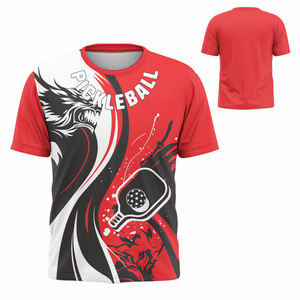 Maillot de pickleball rouge à manches courtes, col rond, imprimé par sublimation, en polyester anti-humidité, coupe athlétique unisexe, vêtement toutes saisons - Product Image 5