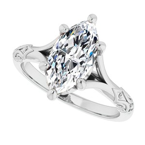 Vintage Filigree Moissanite Engagement <b>Ring</b> 1.5CT Marquise Cut Solitaire Wedding <b>Statement</b> <b>Ring</b> Crafted In Solid 10K White Gold - Product Image 4