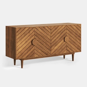 Premium Solid Wood <b>Sideboard</b> Cabinet Herringbone Pattern <b>Storage</b> Console with Doors Modern Minimalist for Living Room Hotel - Product Image 1