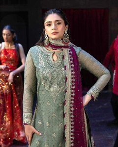 Anarkali Style Front Back Embroidery Work Knee Length <b>Top</b> Bottom Dupatta Set Georgette Silk Multi Color Reversible Party Wear - Product Image 3