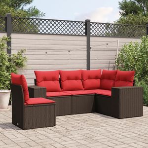Divano da 5 pezzi in Poly Rattan marrone con cuscini mobili da esterno resistenti - Product Image 1