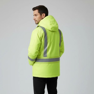 เสื้อแจ็คเก็ตพัฟเฟอร์แบบมีฮู้ดสะท้อนแสงสีเหลืองแบบ Hi-Vis สำหรับผู้ชาย เสื้อผ้าทำงาน กันน้ำ มีซิป กระเป๋าหน้า เหมาะสำหรับฤดูหนาว - Product Image 6